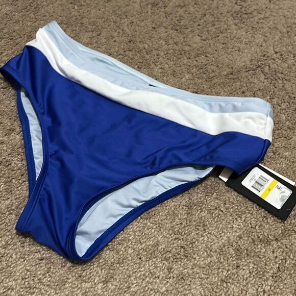 DKNY Women's M Hipster Bikini Bottoms Blue Colorblock High Waist Sporty New - Picture 4 of 9